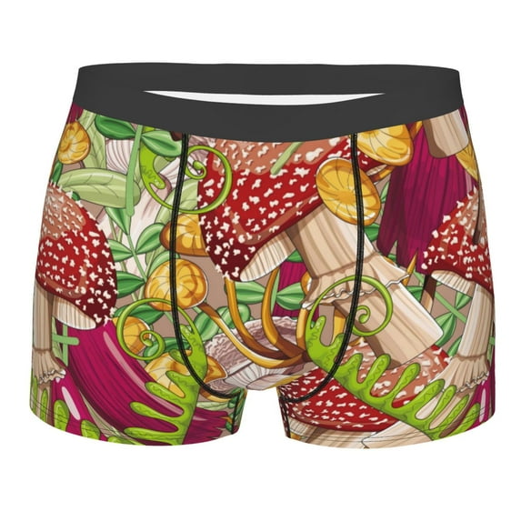 Disketp Colored Large Mushrooms And Leaves Men'S Boxer Briefs,Soft And Breathable Cotton Underwear With Comfortflex Waistband