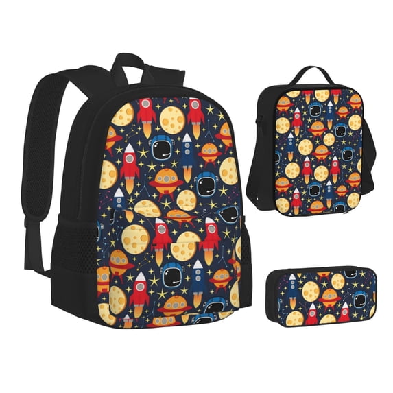 Disketp Colorful Astronomy Large Capacity Backpack Lunch Bag Pencil Case Combination 3 Piece Set for Student