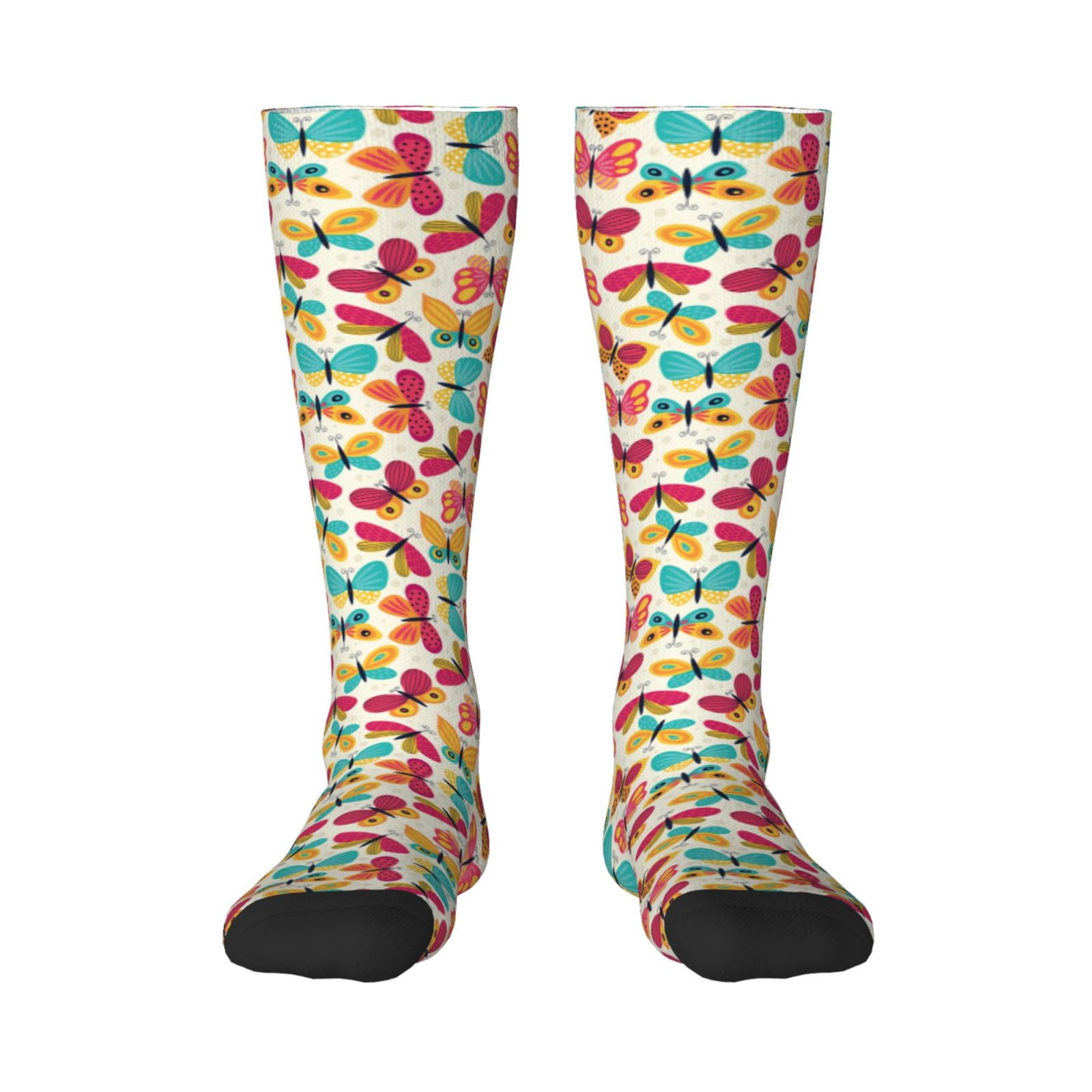 Stocking Color Disketp Colorful Butterflies Print Unisex Contrast Color Stockings ...