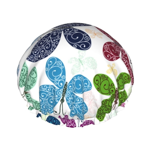 Disketp Colorful Butterflies Shower Caps,Reusable Shower Cap For Women, Double Layer Waterproof Hair Cap, Large Size For All Hair Lengths,For Girls Spa Home Salon Use