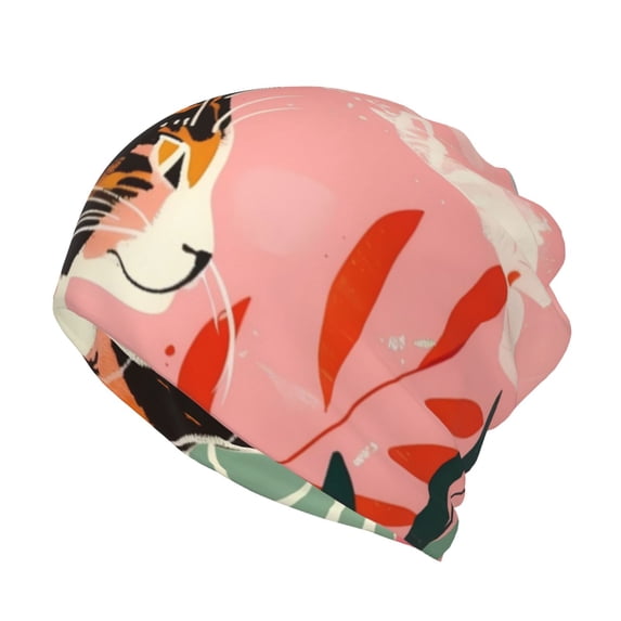 Disketp Colorful Cat With Flowers Slouchy Beanie Hip-Hop Soft Lightweight Running Beanie Adult Hats Chemo Cap for Men Women