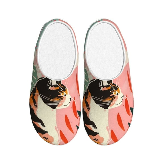 Disketp Colorful Cat With Flowers Women's Men's Slippers Plush Slip-On House Slipper for Winter Indoor Soft Cushion Non-slip Fluffy Slides Slippers-35/36
