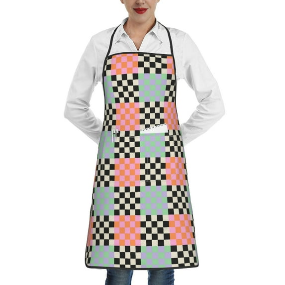 Disketp Colorful Checkered Kitchen Apron with adjustable Aprons for Women with Pockets Cooking Powder Pink Apron