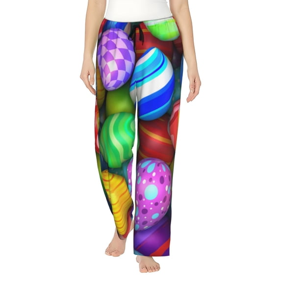 Disketp Colorful Easter Eggs1 Print Women'S Comfy Pajama Pants Casual Drawstring Palazzo Lounge Wide Leg Pants
