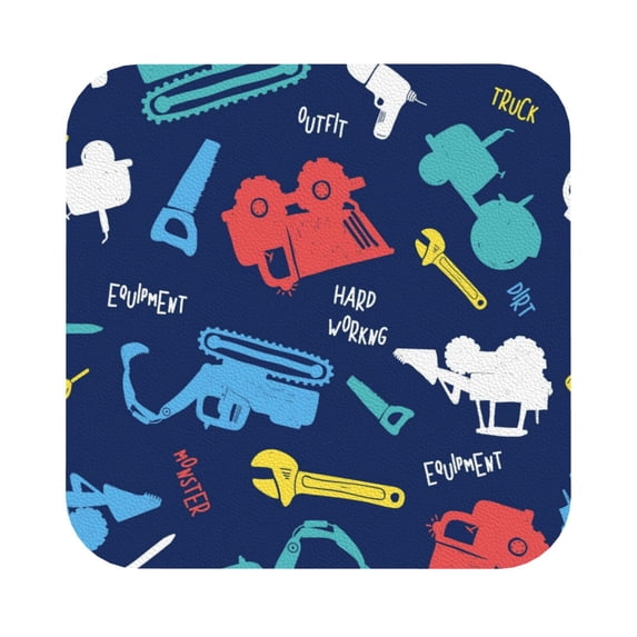 Disketp Colorful Excavator Funny Coasters,6 Pcs Leather Coasters With Holder, Perfect Housewarming Hostess Gifts,Protect Furniture From Water Marks Scratch And Damage
