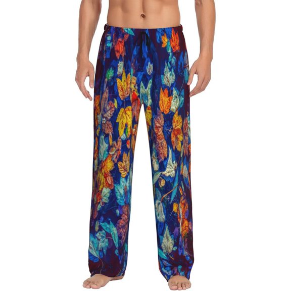 Disketp Colorful Fall Leaves Men'S Pajama Pants - Ultra Soft Fleece Sleep And Lounge Pants (Size: S-Xxl)
