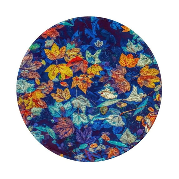 Disketp Colorful Fall Leaves Small Mouse Pad 7.9x7.9 Inches,Washable Round Mousepad For Office Laptop Computer,Non-Slip Rubber Base Mouse Pads For Wireless Mouse