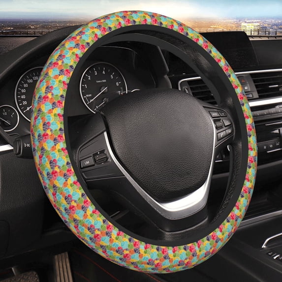 Disketp Colorful Fish 2 Elastic Microfiber Steering Wheel Cover for Truck,SUV,Cars,Universal 15 inch,Anti-Slip