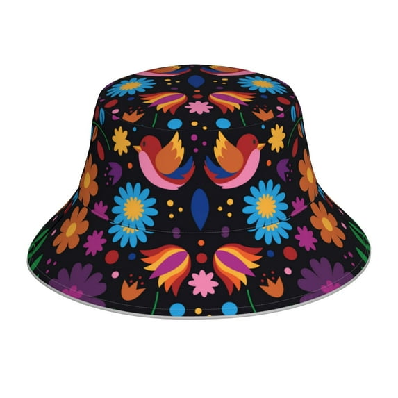 Disketp Colorful Floral2 Print Reflective Bucket Hat Beach Hat Summer Travel Sun Hats Fisherman Cap