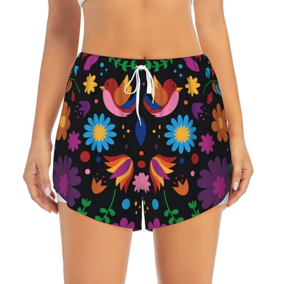 Disketp Colorful Floral2 Print Women's Shorts Workout Shorts for Athletic Gym Running Shorts with Phone Pockets XX-Large