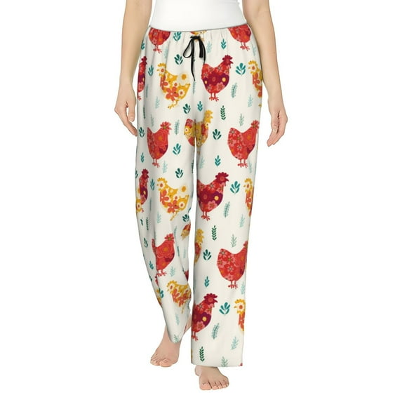 Disketp Colorful Flower Chickens Women's Comfy Pajama Pants Casual Drawstring Palazzo Lounge Wide Leg Pants-Medium
