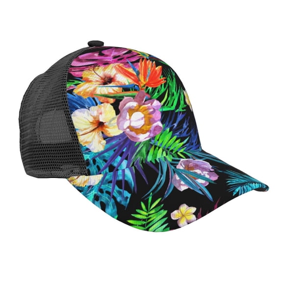 Disketp Colorful Flowers Print Trucker Hat Men Women - Mesh Baseball SnapBack Cap