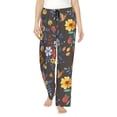 thumbnail image 1 of Disketp Colorful Flowers With Butterfly Print Women'S Comfy Pajama Pants Casual Drawstring Palazzo Lounge Wide Leg Pants, 1 of 9