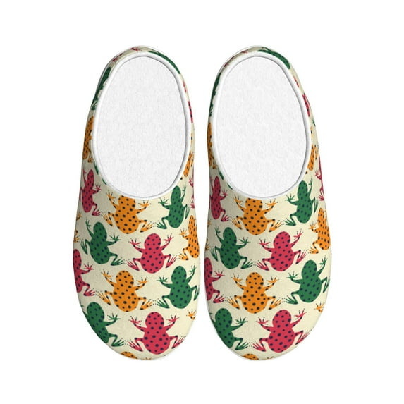 Disketp Colorful Frogs Women's Men's Slippers Plush Slip-On House Slipper for Winter Indoor Soft Cushion Non-slip Fluffy Slides Slippers-35/36