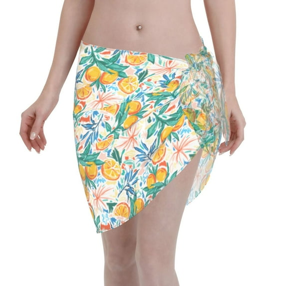 Disketp Colorful Fruits Women Swimsuit Cover Up Short Chiffon Summer Beach Sarong Bikini Wrap Skirt Bathing Suit