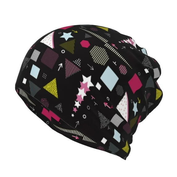 Disketp Colorful Geometry Slouchy Beanie Hip-Hop Soft Lightweight Running Beanie Adult Hats Chemo Cap for Men Women