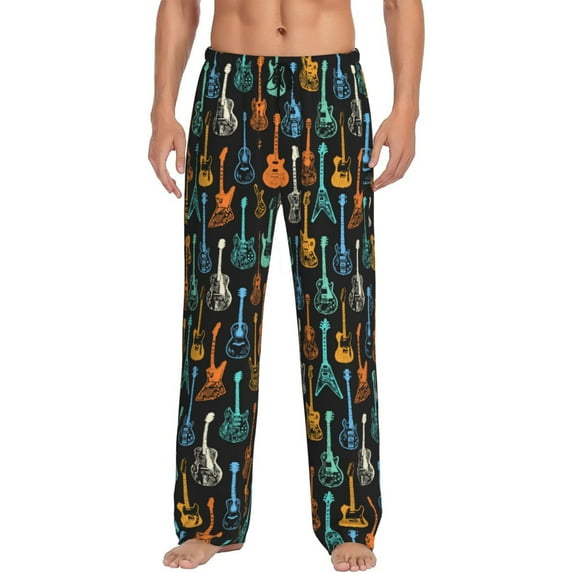 Disketp Colorful Guitar Men's Pajama Pants - Ultra Soft Fleece Sleep and Lounge Pants (Size: S-XXL)-Medium