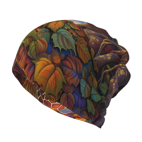 Disketp Colorful Maple Leaf Beach Turtle Slouchy Beanie Hip-Hop Soft Lightweight Running Beanie Adult Hats Chemo Cap for Men Women