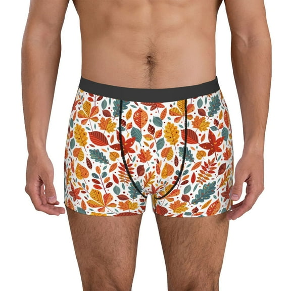 Disketp Colorful Maple Leaves Men's Boxer Briefs,Soft and Breathable Cotton Underwear with ComfortFlex Waistband-X-Large