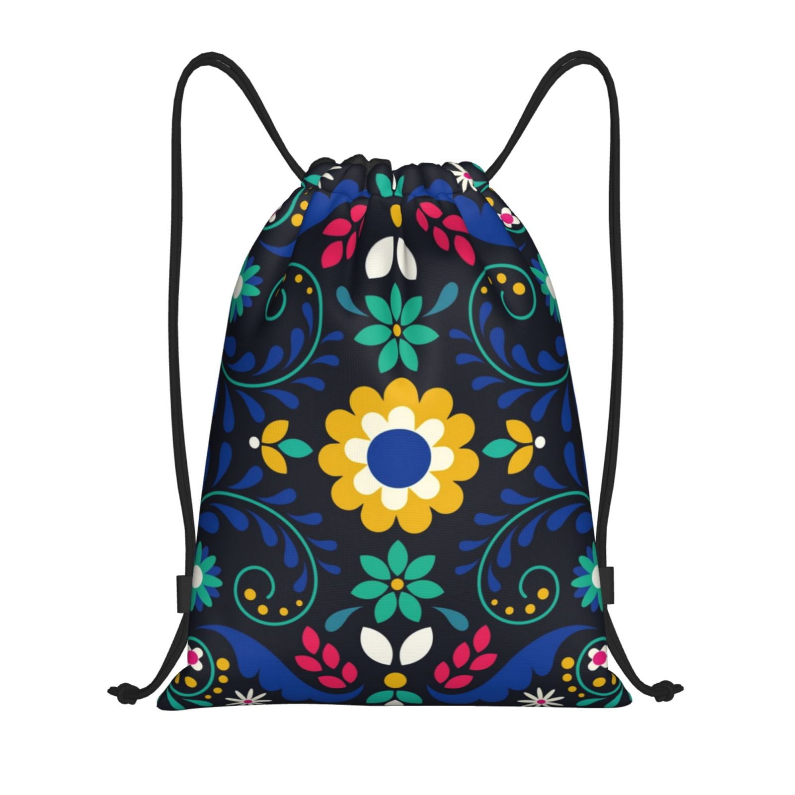 Disketp Colorful Mexican Flower Drawstring Backpack Drawstring Gym Bags