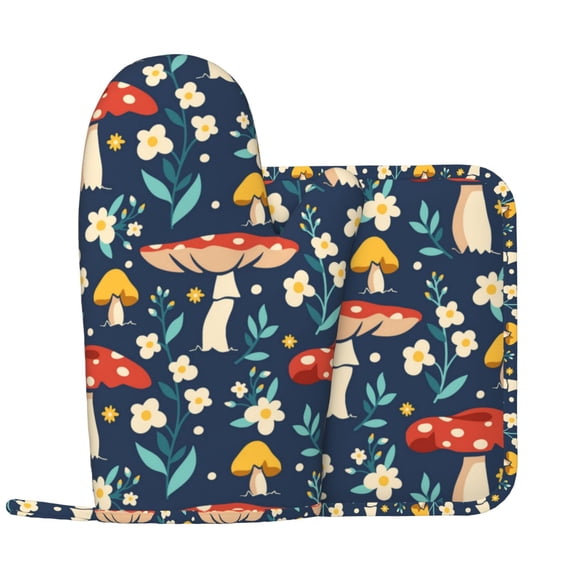 Disketp Colorful Mushrooms Oven Mitts And Potholders Bbq Gloves-Oven Mitts And Pot Holders With Recycled Infill Silicone Non-Slip Cooking Gloves For Cooking Baking Grilling