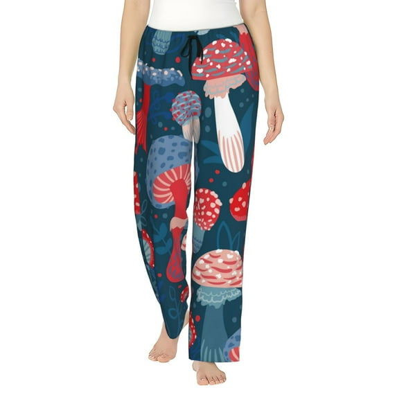 Disketp Colorful Mushrooms Print Women'S Comfy Pajama Pants Casual Drawstring Palazzo Lounge Wide Leg Pants