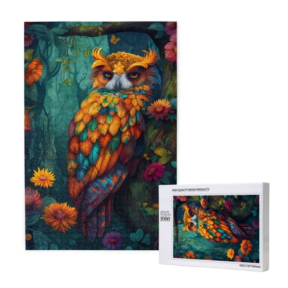 Disketp Colorful Owl Forest Custom Puzzle Personalized Puzzles 1000 Pieces, Customized Picture Puzzle for Adult and Teens((29.5×19.7in, Vertical)