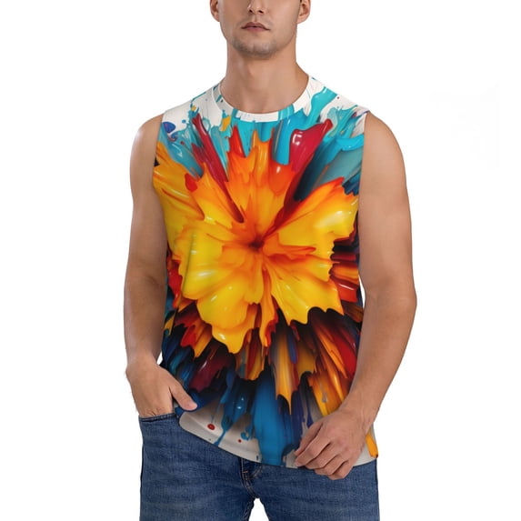 Disketp Colorful Paint Print Sleeveless Tshirts for Men, Muscle Shirts for Men Dry Fit Tank Top-Small
