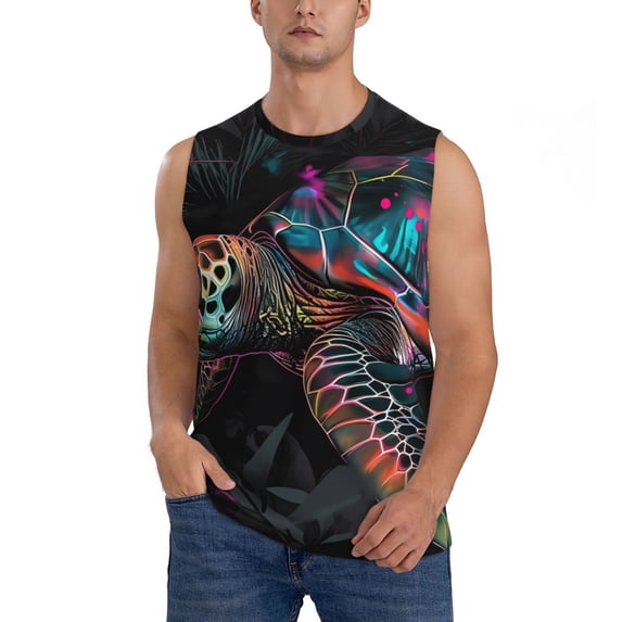 Disketp Colorful Plant Turtle A Sleeveless Tshirts for Men, Muscle Shirts for Men Dry Fit Tank Top-X-Large