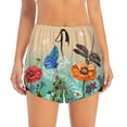 thumbnail image 1 of Disketp Colorful Plants And Insects Print Women's Shorts Workout Shorts for Athletic Gym Running Shorts with Phone Pockets Large, 1 of 8