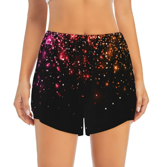 Disketp Colorful Sparkling Print Women's Shorts Workout Shorts for Athletic Gym Running Shorts with Phone Pockets Large