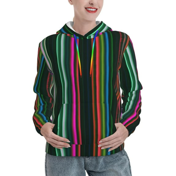 Disketp Colorful Stripes Womens Casual Hoodies Crew Neck Long Sleeve Sweatshirts Pullover Tops-XX-Large