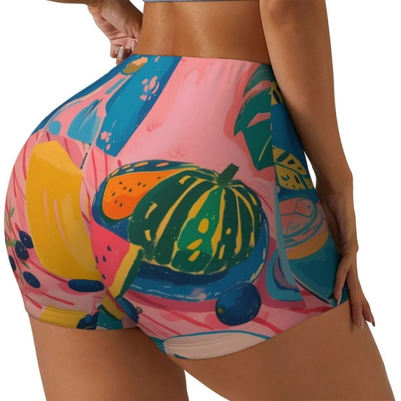 Disketp Colorful Summer Fruit Table for Scrunch Butt Workout Shorts Women Seamless Soft Smooth Gym Yoga Scrunch Active Shorts-Small