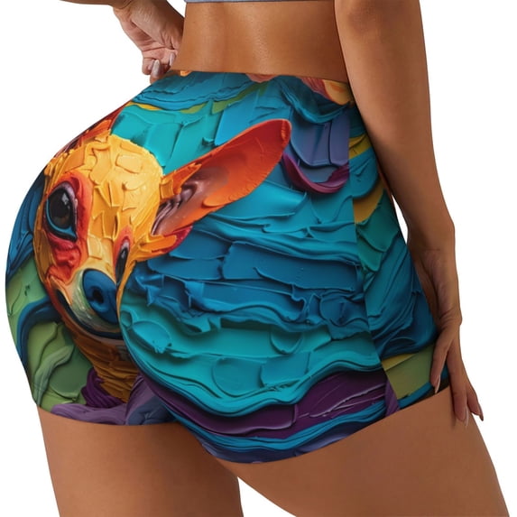 Disketp Colorful Textured Chihuahua for Scrunch Butt Workout Shorts Women Seamless Soft Smooth Gym Yoga Scrunch Active Shorts-XX-Large