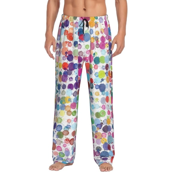 Disketp Colorful Watercolor Dots Men'S Pajama Pants - Ultra Soft Fleece Sleep And Lounge Pants (Size: S-Xxl)