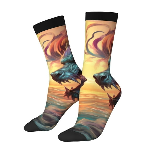 Disketp Colorful Wave Dragon Head Unisex Crew Socks Lightweight Breathable Ventilation Ankle Socks, Mid-calf socks for Daily