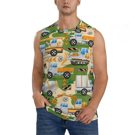 Disketp Construction Machinery1 Sleeveless Tshirts For Men, Muscle Shirts For Men Dry Fit Tank Top-X-Large