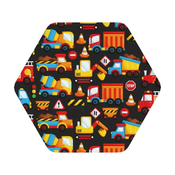 Disketp Construction Truck Funny Coasters,6 Pcs Leather Coasters With Holder, Perfect Housewarming Hostess Gifts,Protect Furniture From Water Marks Scratch And Damage