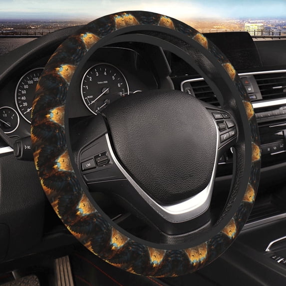 Disketp Cool Black Eagle Elastic Microfiber Steering Wheel Cover for Truck,SUV,Cars,Universal 15 inch,Anti-Slip