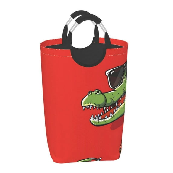 Disketp Cool Crocodile With Sunglasses Square Laundry Bag Large Collapsible Dirty Clothes Bags With Handles Waterproof Essentials Storage For College Dorm, Family