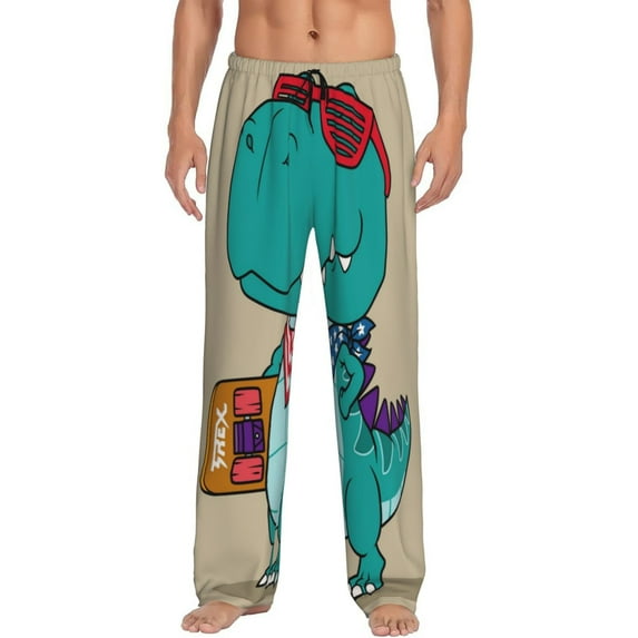 Disketp Cool Dino Playing Skateboard Men'S Pajama Pants - Ultra Soft Fleece Sleep And Lounge Pants (Size: S-Xxl)