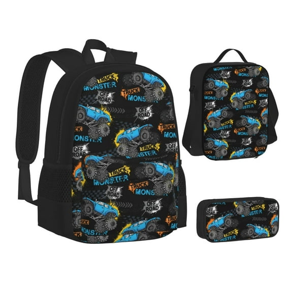 Disketp Cool Off-Road Vehicle Large Capacity Backpack Lunch Bag Pencil Case Combination 3 Piece Set for Student