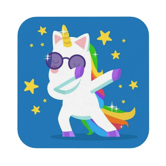 Disketp Cool Unicorn Star Golden Funny Coasters,4 Pcs Leather Coasters With Holder, Perfect Housewarming Hostess Gifts,Protect Furniture From Water Marks Scratch