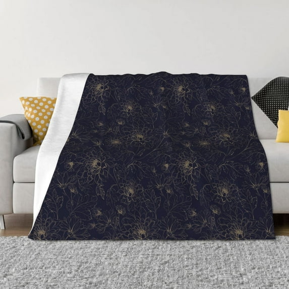 Disketp Copper-Gold Gloss Outline Chrysanthemum Flannel Blankets - Thick and Warm Blanket for Winter, Soft Fuzzy Plush King Blanket for All Seasons50"x40"