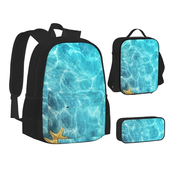 Disketp Coral And Seashell On The Beach Large Capacity Backpack Lunch Bag Pencil Case Combination 3 Piece Set for Student
