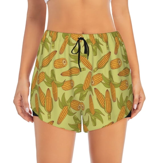Disketp Corn Print Women's Shorts Workout Shorts for Athletic Gym Running Shorts with Phone Pockets Medium
