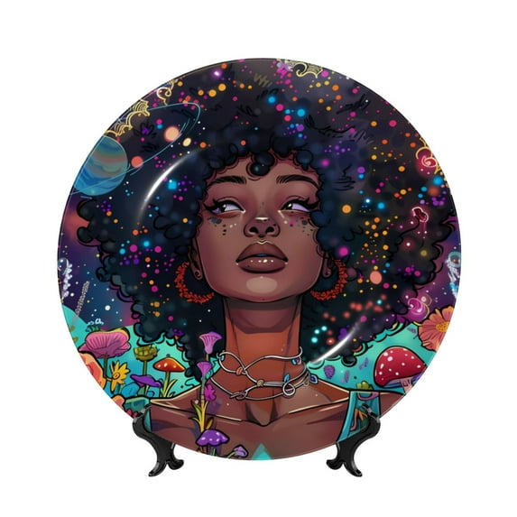 Disketp Cosmic Garden Woman Portrait Ceramic Plate Dinner Plates Bone China Decorative Plates Art Ceramic Ornaments for Wall Hanging Decoration -8in