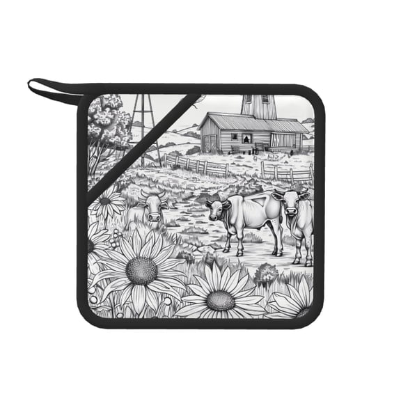 Disketp Country Farm Scene Pot Holders Kitchen Insulation Mats Heat Resistant Pot-Holder Oven Anti-Scald Pads for Cooking Baking, 7.1*7.1inch