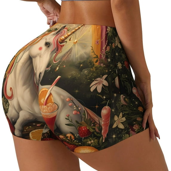 Disketp Countryside Fruit White Horse for Scrunch Butt Workout Shorts Women Seamless Soft Smooth Gym Yoga Scrunch Active Shorts-X-Large