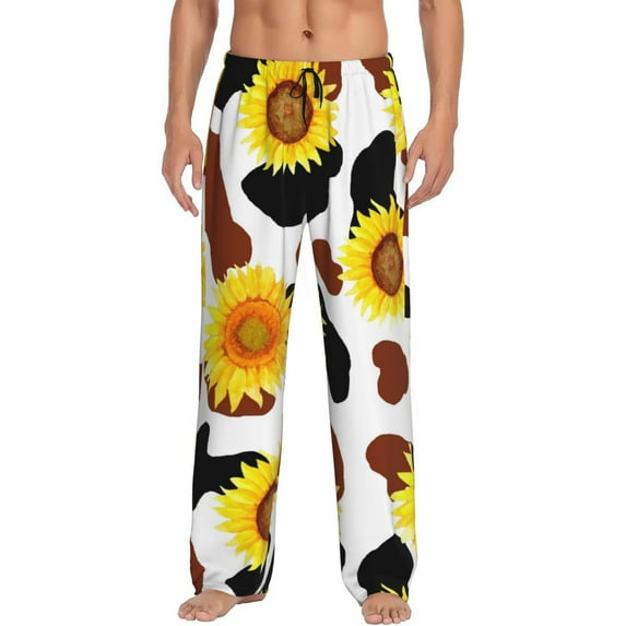 Disketp Cow Print Sunflower Men'S Pajama Pants - Ultra Soft Fleece Sleep And Lounge Pants (Size: S-Xxl)